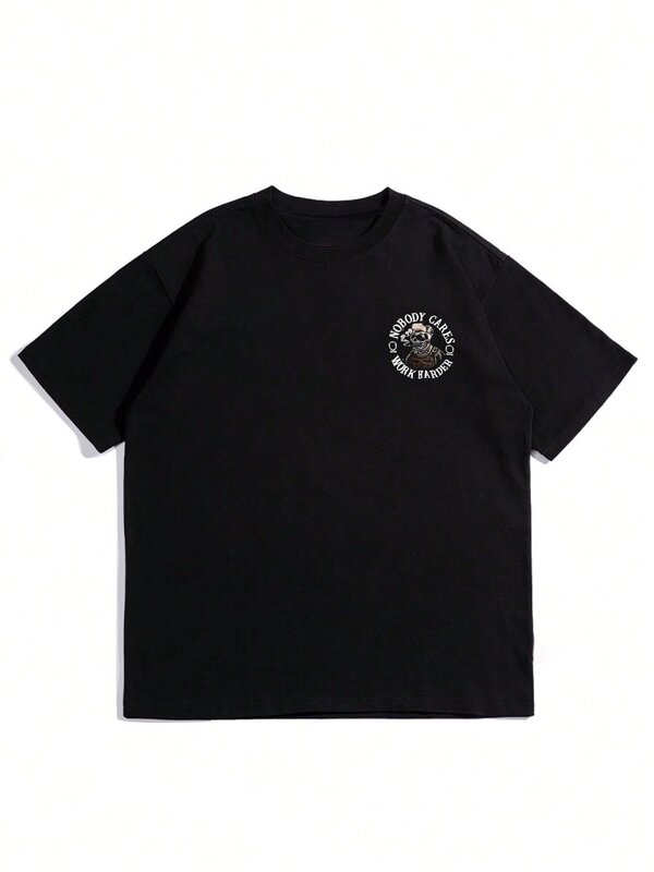 Men's T-shirt Letter & Bone Print T-shirt Handsome Trend Round Neck Short Sleeve Summer New Loose Fashion T-shirt