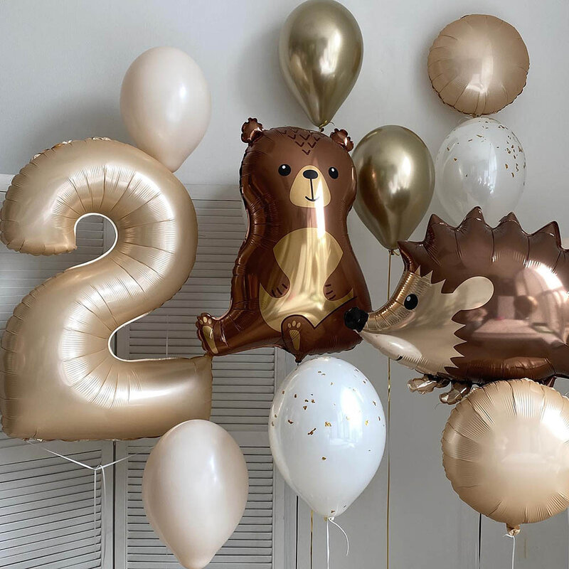 หมีกระต่ายฟอยล์บอลลูน40นิ้วคาราเมลครีมบอลลูนจำนวน Baby Shower วันเกิดสำหรับเด็กซาฟารีปาร์ตี้การตกแต่ง Diy ลูก