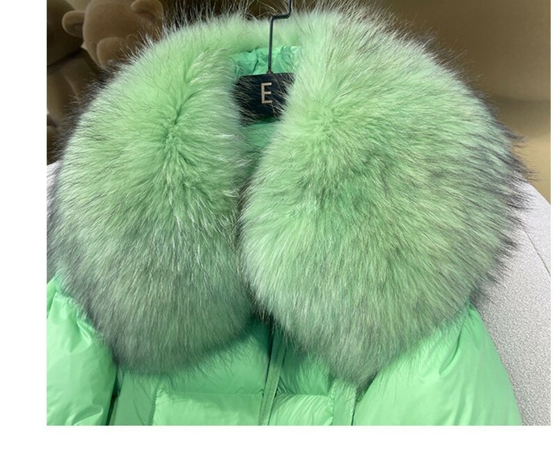 Real Fur Coat 2024 Luxury All-match Big Fur Collar Loose Winter Coat Women Long-Sleeved Bread Korean White Duck Down Fur Jacket