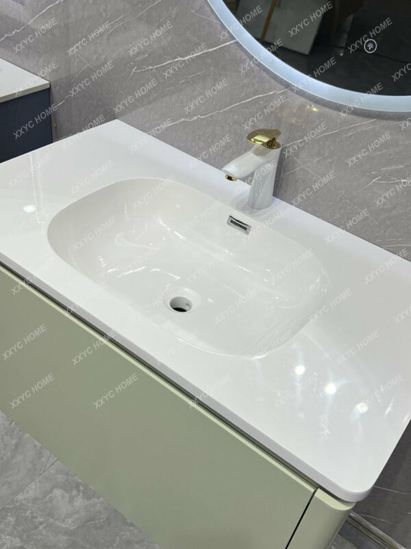 Armario de baño de roble, soporte de baño minimalista moderno, armario de lavabo de mano, espejo inteligente
