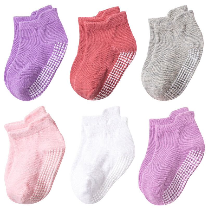 Chaussettes antidérapantes pour bébés filles et garçons, 6 pièces, antidérapantes, en coton, pour premiers pas