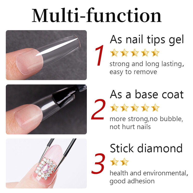 Bozlin 15ml Nagels pitzen Klebe gel für falsche Spitzen verlängern Nägel 3 in 1 Funktion transparente UV-Grundierung Diamant stift Klebe lack