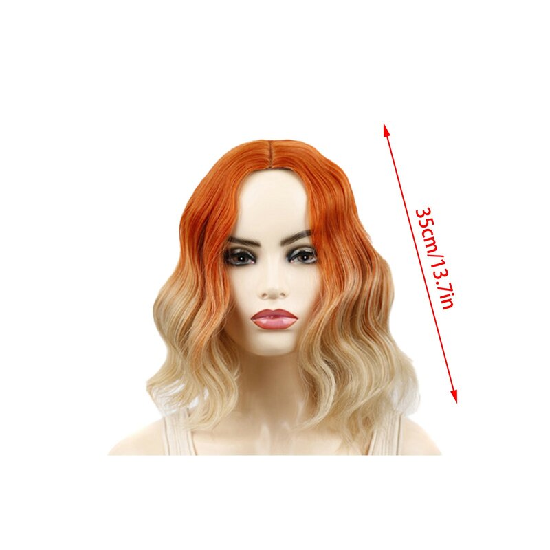 Short Hair Wig For Women Fashion Orange Brown Wave Center Parted Hairpiece Stage Performance Cosplay Wig Daily Age-Reducing Wig