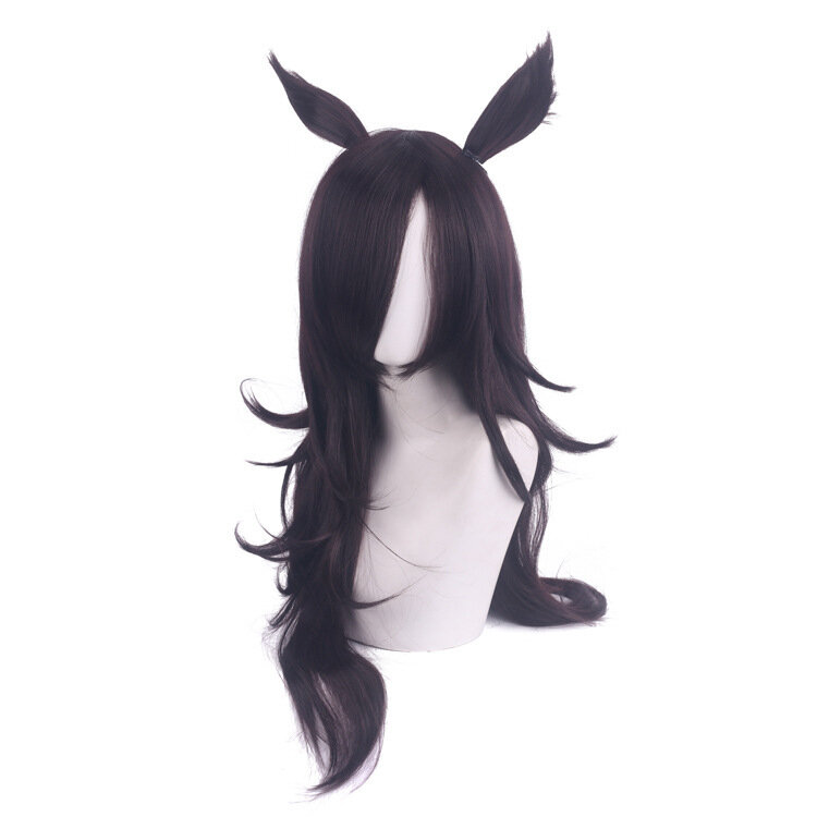 Anime wig racehorse Pretty Derby Rice Shower cos wig dark brown animal ear role-playing costume Halloween