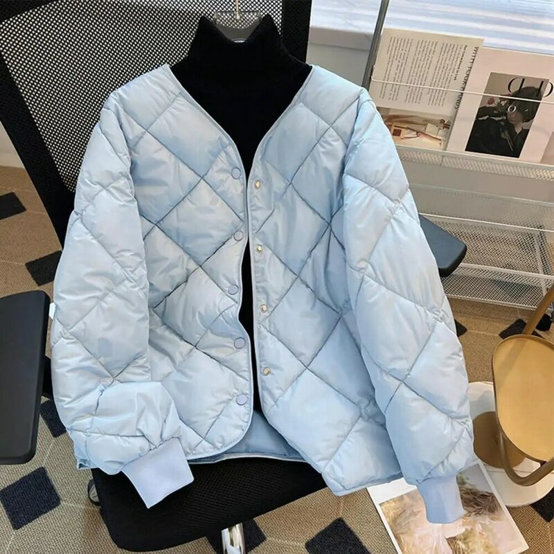 Jaket katun empuk wanita, leher-o variabel leher V 2022 baru musim dingin wanita hangat, tanpa kerah ultra ringan berlapis mantel Puffer
