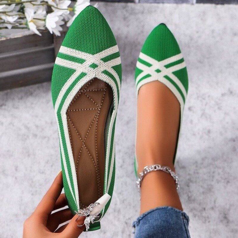 2024 Spring and Autumn Flat Shoes Fashion Leisure Women's Flat Shoes Pointed Knitting Elastic Comfortable Boutique Shoes