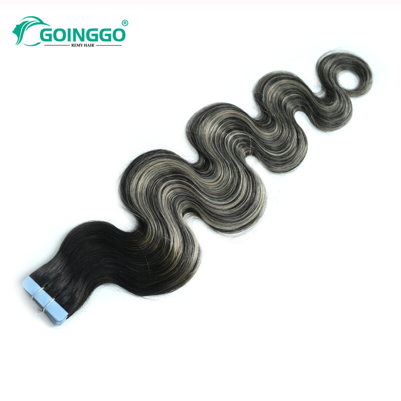 T1B 1B/Grey Body Wave Tape In Human Hair Extensions Natural Black Highlighted Grey Adhesive Skin Weft Tape Extension 20Pcs 50g