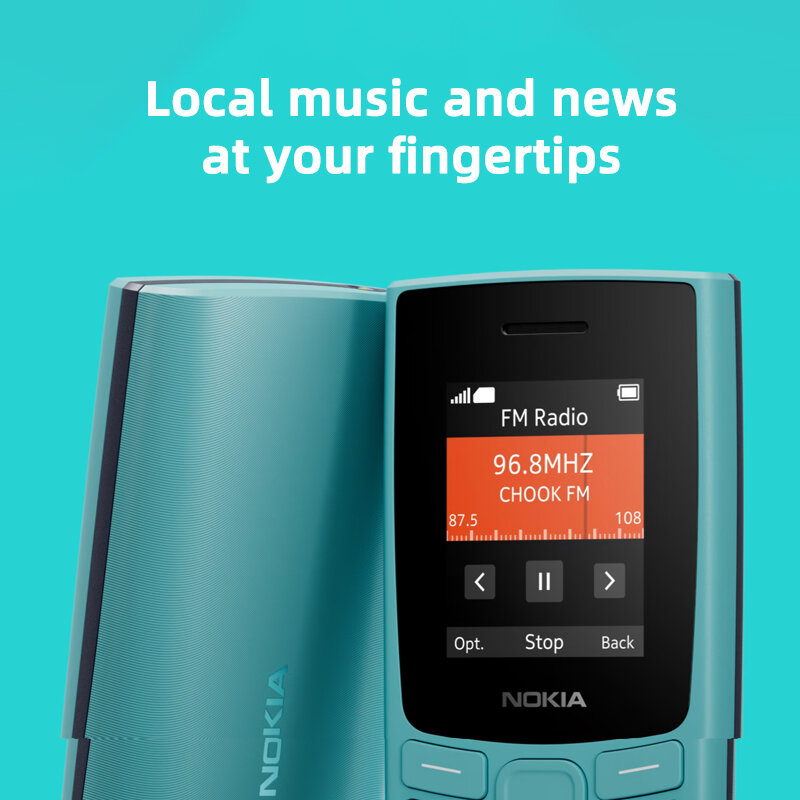 Globalny Rom wielojęzyczny Nokia 105 2G 2023 podwójny telefon SIM 1.8 wyświetlacz Cal 1000mAh długa latarka czas czuwania FM Radio