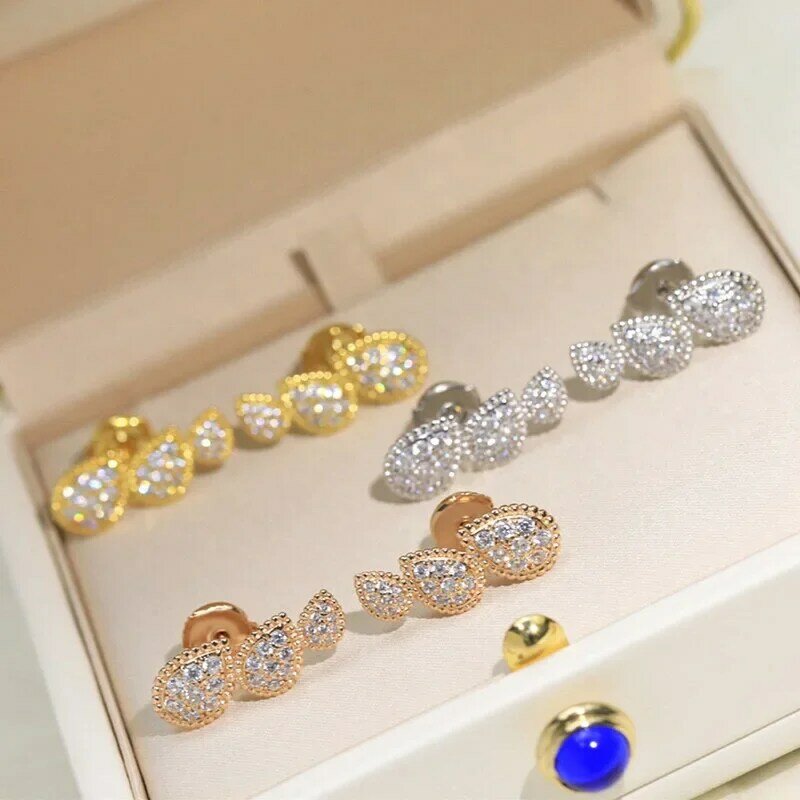 Boucles d'oreilles en forme de gouttelette en argent regardé S925 pour femmes, design bohème, trois bijoux élégants, marque de mode, luxe