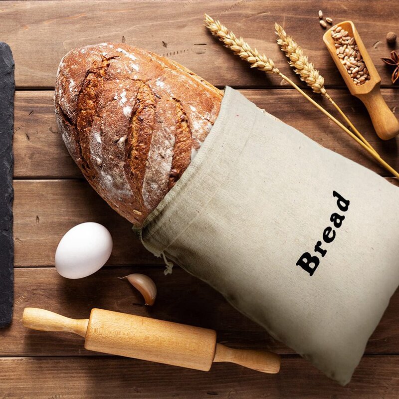3 Piece Bread Bags Burlap Reusable Drawstring Bread Bags As Shown Linen Handmade Food Storage