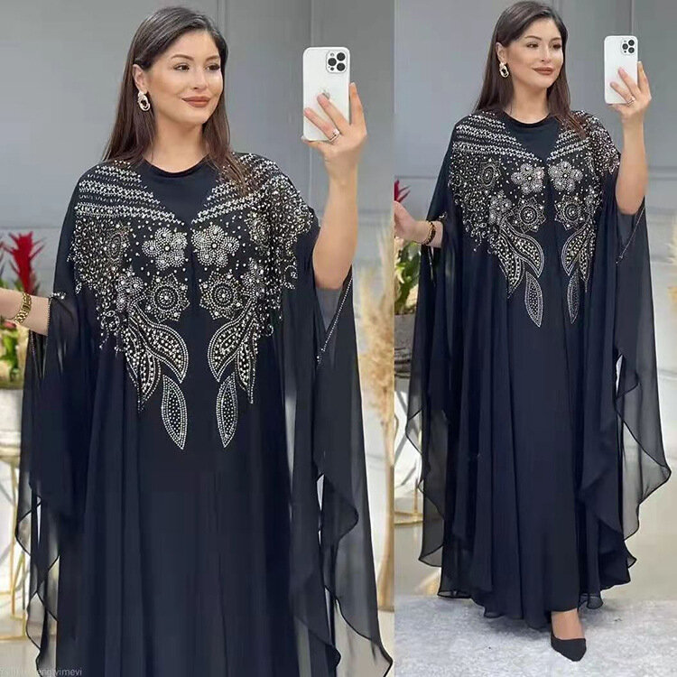 Afrikanisches Boubou 2 Stück Outfit muslimisches Kaftan Abaya Kleid Frauen Dubai türkische Chiffon Party Kleider elegantes Abendkleid 2024 neu