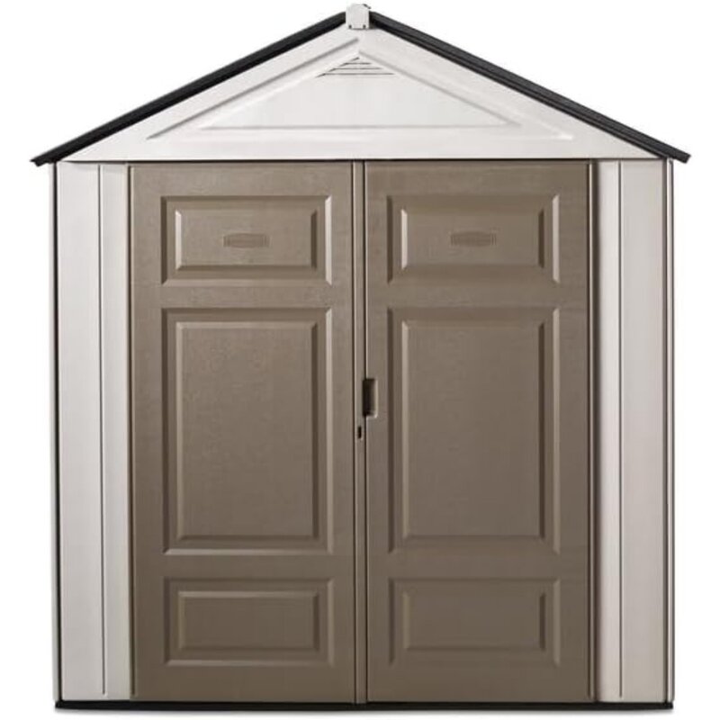 Large Resin Outdoor Storage Shed, 7 x 3.5 ft., Gray and Brown, with Space-Saving Profile for Home/Garden/Pool/Back-Yard