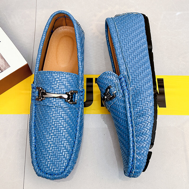 New Loafers Men Casual Shoes Handmade Woven Shoes Men Loafers Moccasins Breathable Slip on Big Size Driving Loafers for Men