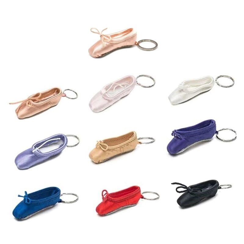 Dropship Ballet Shoe Keychain Silk Mini Pointe Shoe Keyrings Elegant Key Accessory for Ballet Dances Enthusiasts
