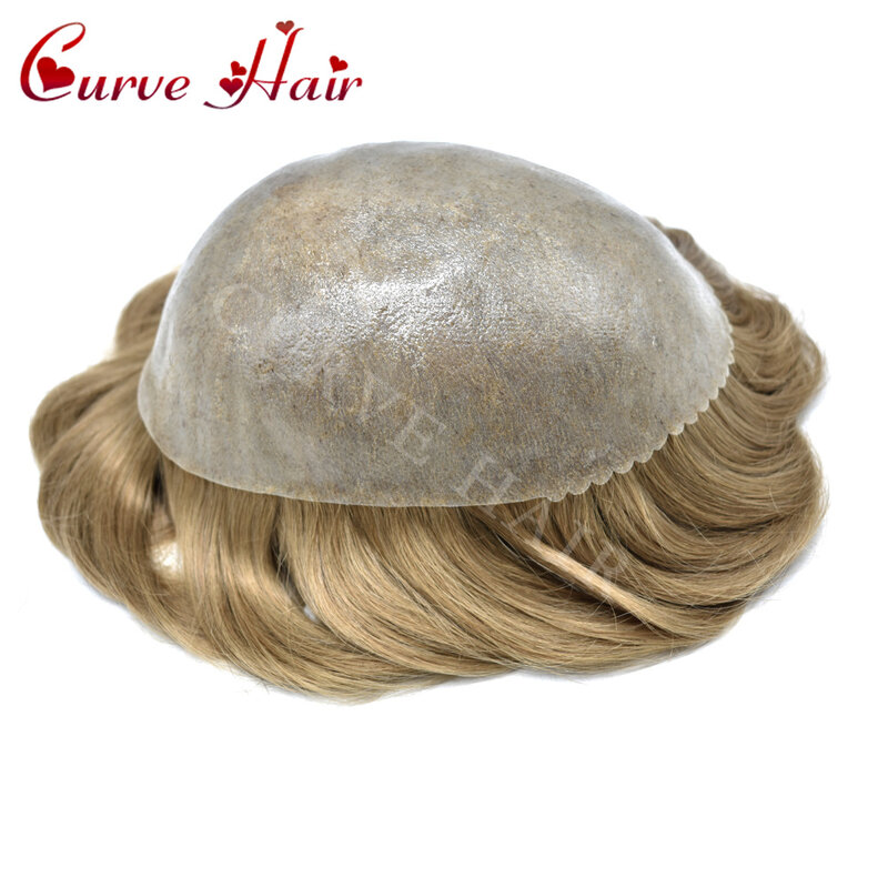 Sistem rambut untuk pria Toupee rambut manusia pengganti semua PU kapiler prostesis potongan rambut abu-abu Hitam Coklat unit wig pria