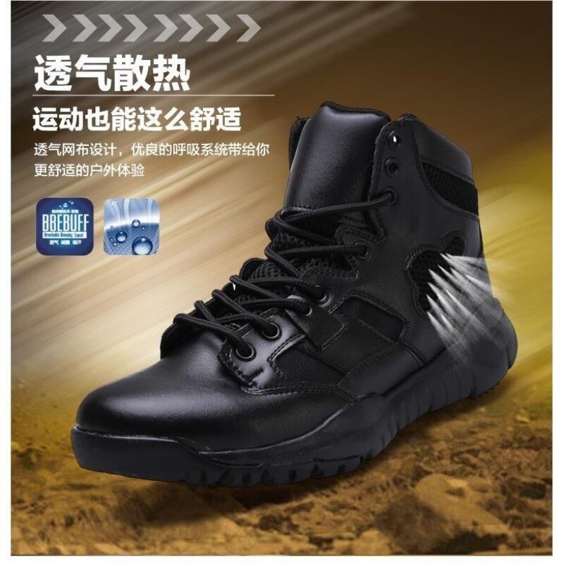 2024 New Trend Leather Boots for Men Black Mesh Lightweight Boots for Men Climbing Boot for Male Breathable Working Boots Man