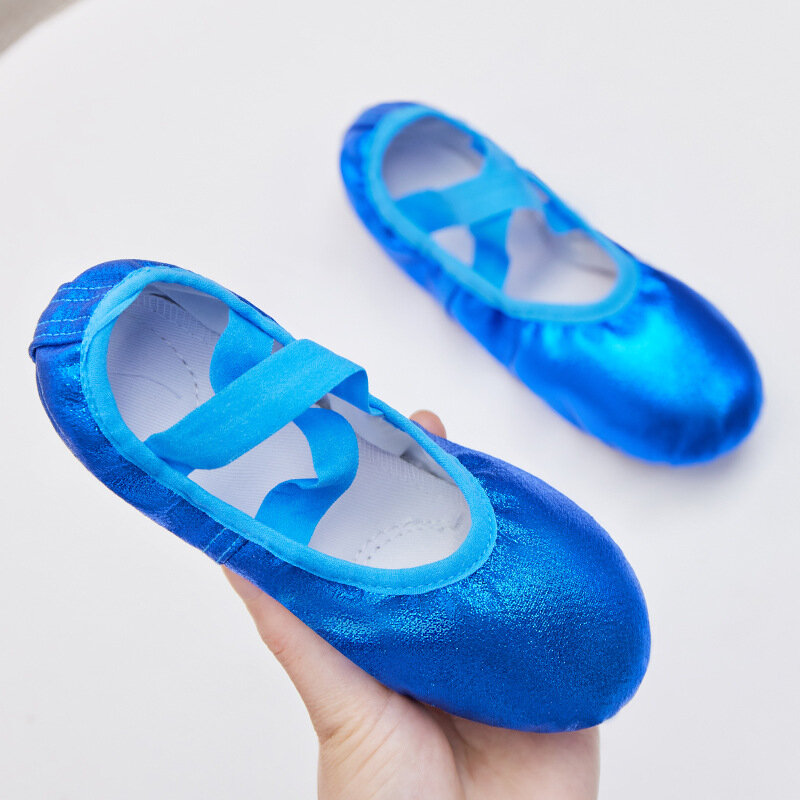 Child Ballet shoes with soft soles free tie up adult training shoes colorful PU shiny dance cat claw shoes girls ballet Slipper