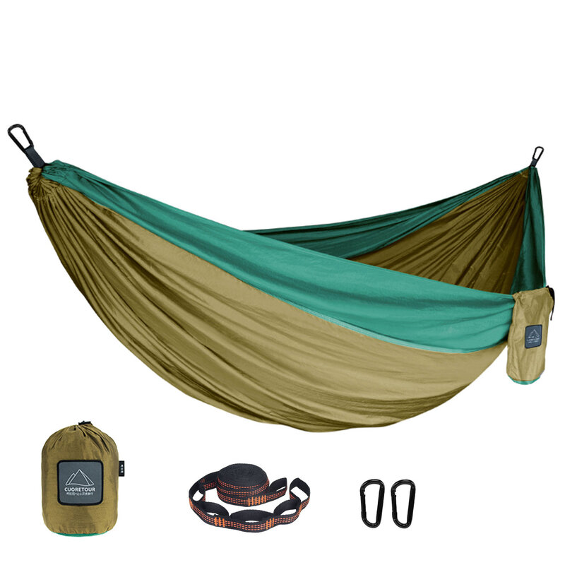 Tempat tidur gantung taman mendaki berkemah, kain parasut nilon portabel ukuran tunggal dan ganda untuk luar ruangan