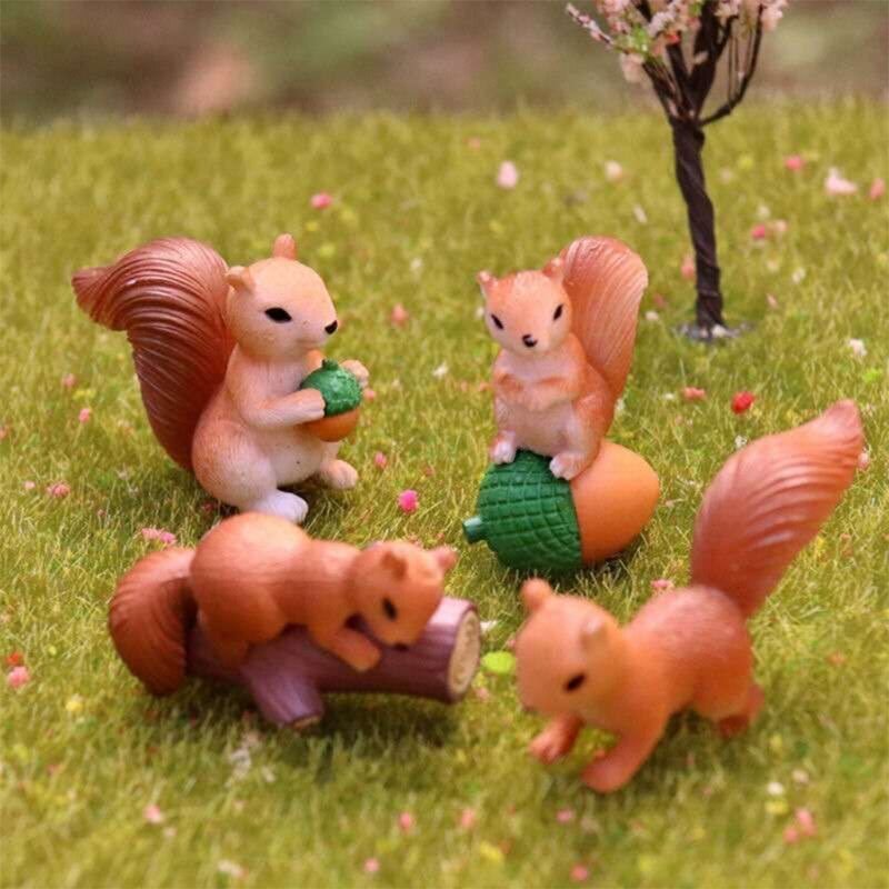 Figurines miniatures Mini écureuil, 8 pièces, modèle d'animaux, décoration jardin féerique, paysage en mousse, bonsaï,