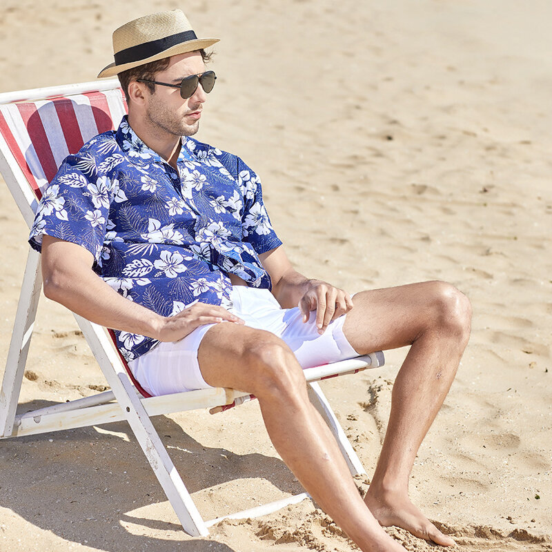 Мужская Уличная мода, Летняя Повседневная рубашка с гавайским цветочным принтом пальмы, повседневные свободные рубашки с коротким рукавом, пляжные свободные топы, одежда