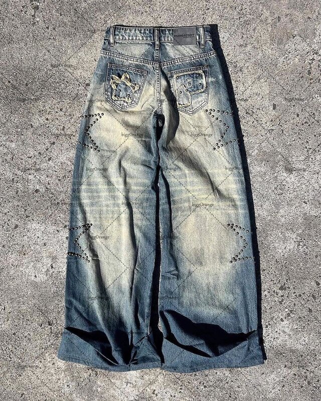 Pantalones vaqueros con estampado de estrellas para hombre, pantalón de pierna ancha, estilo Retro, informal, Y2K, 2023