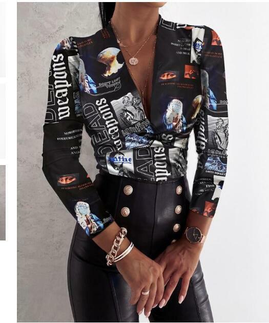 Blusa de manga larga con estampado de leopardo para mujer, camisa Sexy y elegante de oficina, cuello en V, 2023
