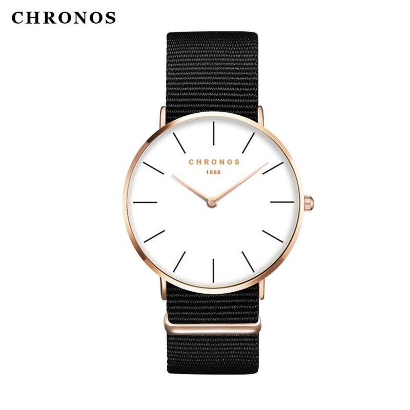 CHRONOS 1898แฟชั่นไนลอนนาฬิกาสุภาพสตรีชาย Minimalist บางนาฬิกาข้อมือคู่ Lover นาฬิกา Relogio Masculino CH02