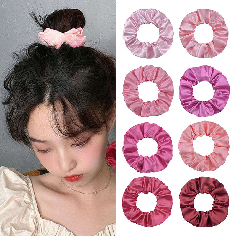 10/20pcs Pink Silk Hair Scrunchies Solid Color Elastic Hair Band  Women Girls Ponytail Holders Chic Hair Rope Hair Accessories