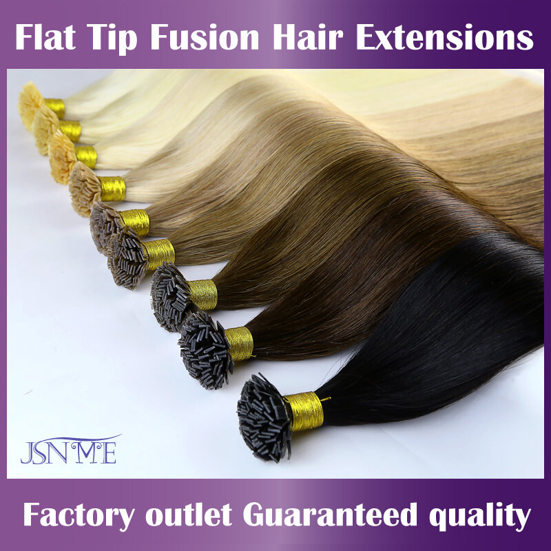 JSNME-U Flat Tip Extensões de cabelo humano, cabelo natural, extensões de cabelo queratina, Real Remy, ligado, Hot Fusion, 1g por Strand