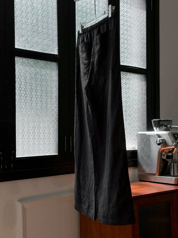 Women's Pants In Linen Waistt Drawstring Comfy Bottoms 2024 New Luxury Black Pants