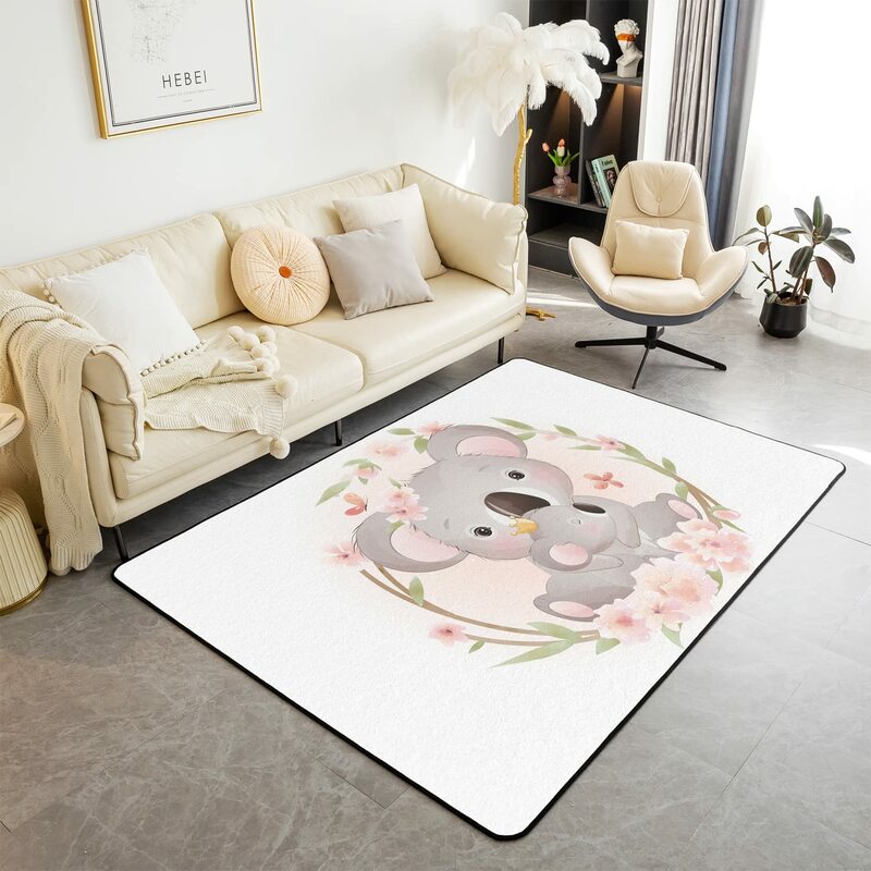 Cartoon Koala Area tappeto Kawaii Wild Animal Carpet Flower Floor Mat per bagno soggiorno cortile antiscivolo zerbino d'ingresso