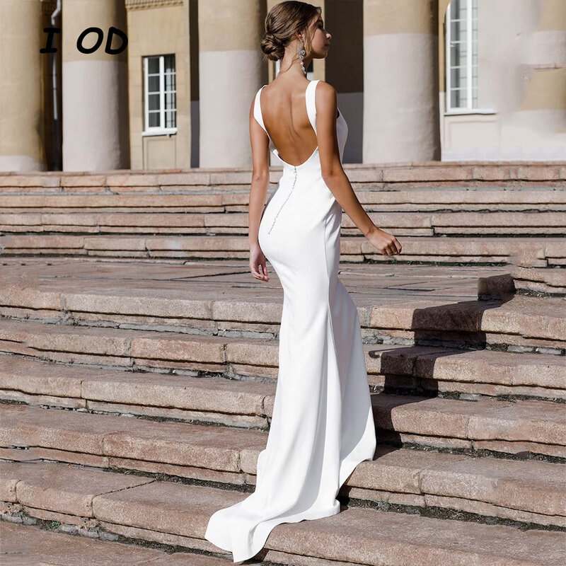 Женское свадебное платье-Русалка It's yiiya, белое платье до пола без рукавов, с квадратным вырезом, открытой спиной и пуговицами на лето 2019