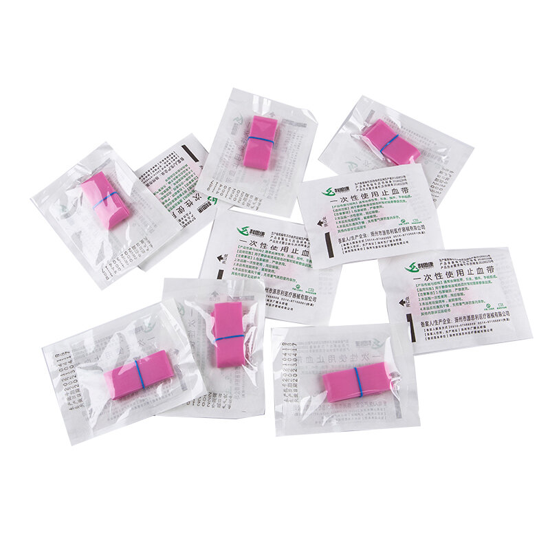 使い捨て医療用ゴム止血帯,ピンク色の伸縮性ベルト,救急キット,10ピース/セット