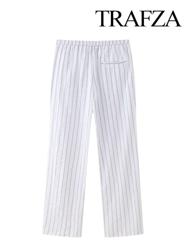 Trafic Women Elegant Chic Stripe Pocket Buttons decora pantaloni larghi larghi a gamba larga moda femminile pantaloni lunghi Slim Casual Streetwear