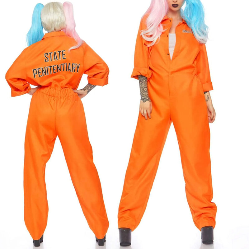 Disfraces de prisión Unisex, mono de prisión de manga larga con estampado de letras para adultos y niños pequeños, trajes de Cosplay de fiesta de rol