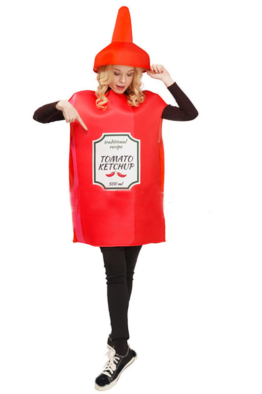 Saus Tomat Mustard Cosplay Uniseks Dewasa Kostum Wanita Pria Makanan Lucu Permainan Fantasi Pasangan Halloween Peran Bermain Gaun Mewah