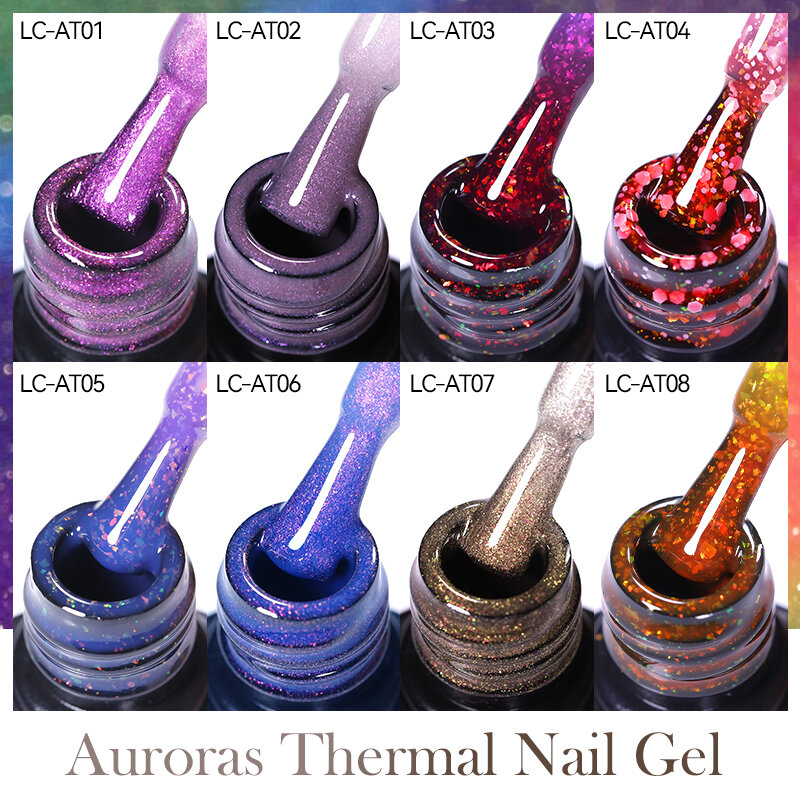 LILYCUTE Color Changing Auroras Thermal Gel Nail Polish Nude Purple Glitter Sparking Long Lasting Manicure Nails Art Gel Varnish