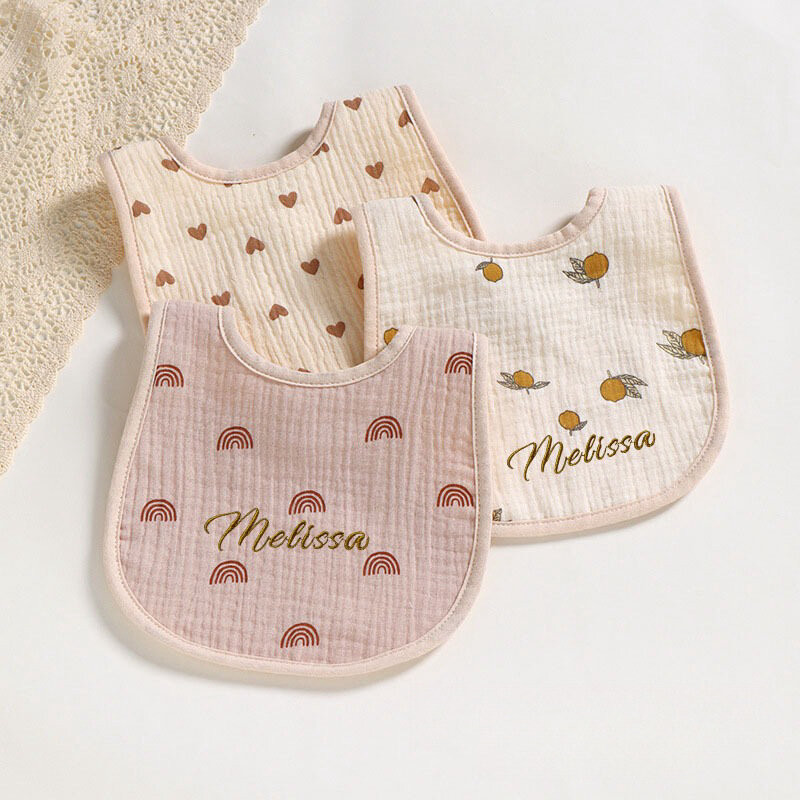 U字型フィーディングビブ,乳幼児用コットンタオル,かわいい刺embroidery,シャワーギフト,6層,カスタム