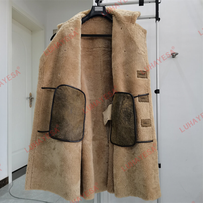 Abrigo Extra largo de piel de oveja para hombre, chaqueta gruesa Formal de piel auténtica para invierno, abrigo de piel de oveja Natural, 7XL