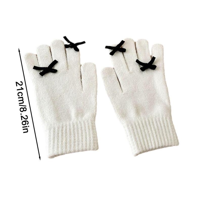 Женские трикотажные зимние теплые перчатки с разрезом на пальцах, варежки для экрана, женские вязаные перчатки, рождественские
