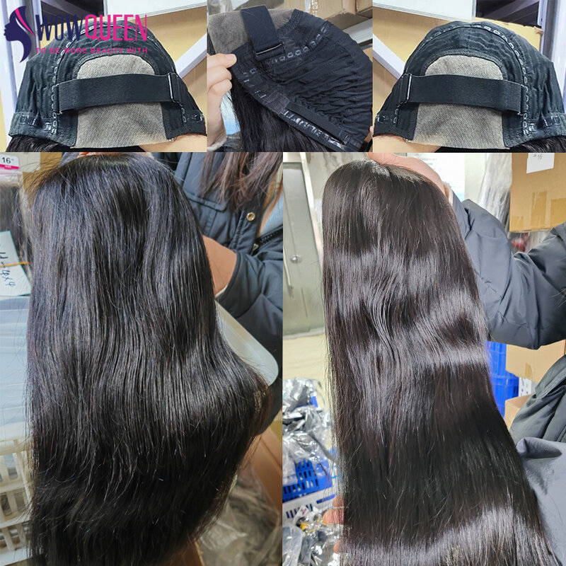 Peruca de cabelo humano reta sem cola para mulheres, fácil e fácil, pré-cortado 4x4, fechamento de renda HD, pronto para vestir, pré-arrancado, densidade 180