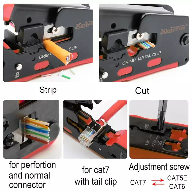 Alicates de prensado rj45, herramienta de Red, cortador, abrazadera de cable ethernet, kit de tira lan, CAT5, CAT6, CAT6A, CAT7, CAT8, novedad de 2024