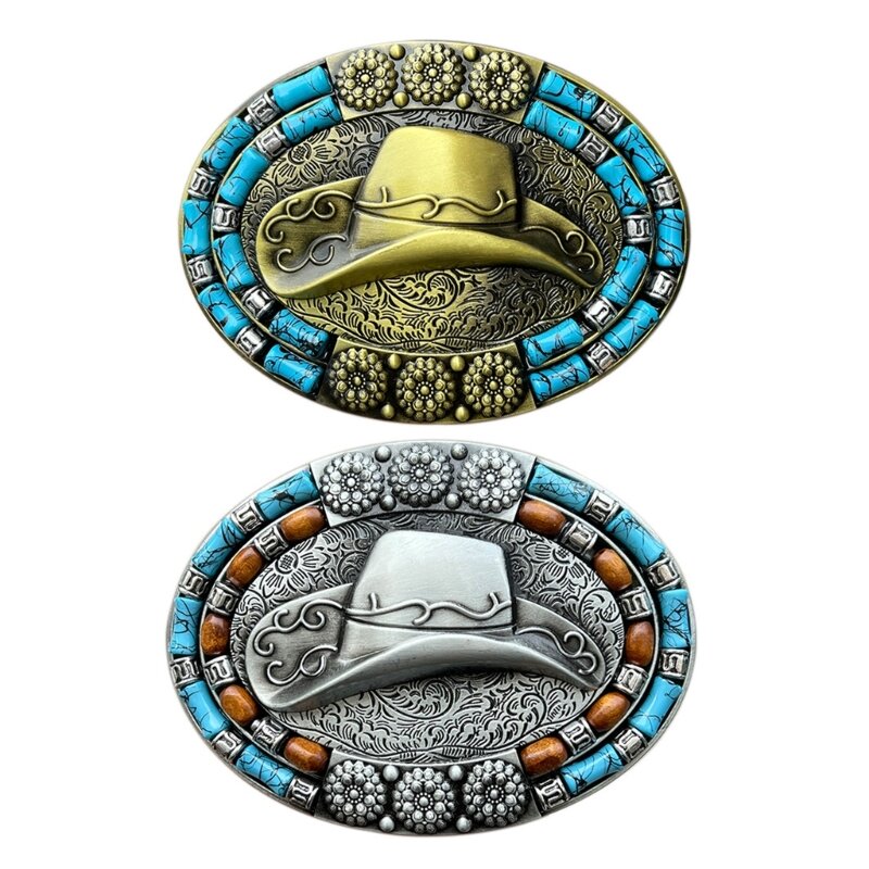 Western Engraving Belt Buckle Silver/Bronze Howard Buckle Cowboy Hat Style Belt Buckles Birthday Gifts for Father