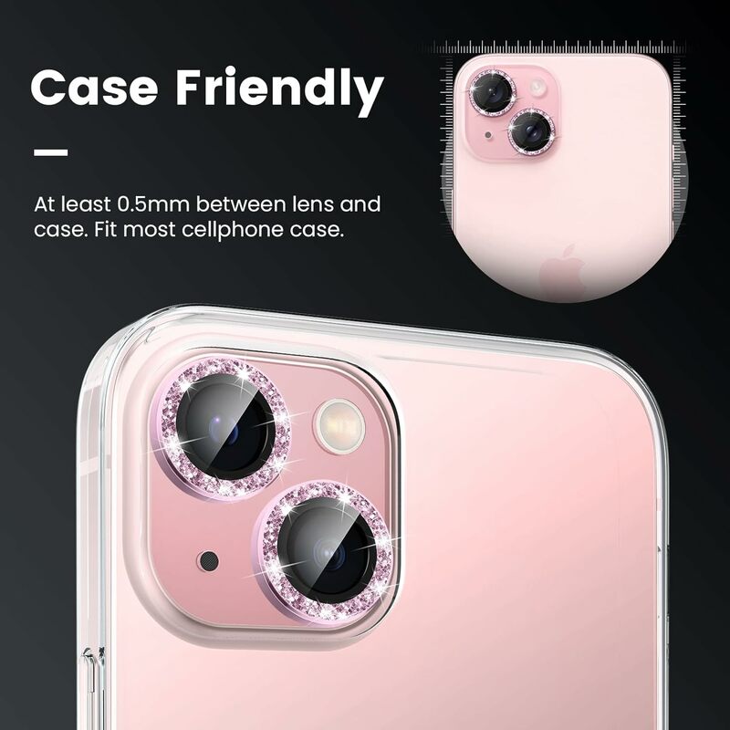 Glitter Camera Lens Protector Cover for iPhone 15 Pro Max 14 Plus 13 Mini 14Pro 15Pro Pink Tempered Glass Protection Accessories
