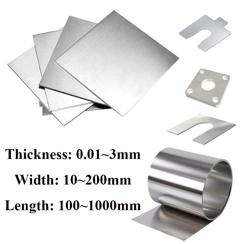 304 chapa de aço inoxidável, placa polida, espessura de 3mm a 0.01mm, comprimento de 100mm a 1000mm, 1PC