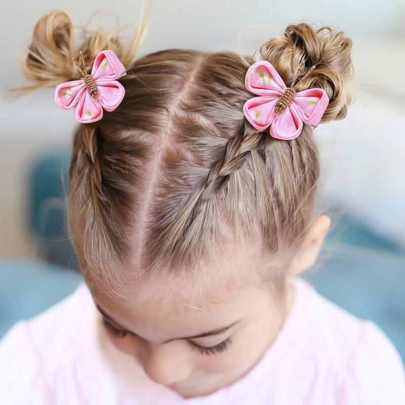 2pcs/set Butterfly Hair Clip Gradient Flocking Hairpins with Gold Cute Gauze Headwear Girls Children Hair Accessories Gift