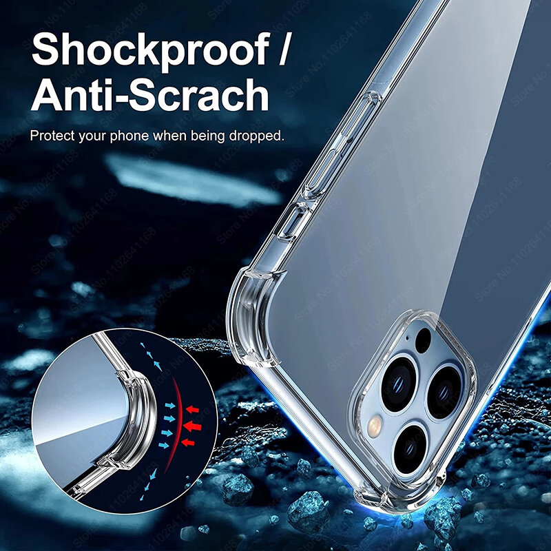 Luxury Shockproof Clear Phone Case For iPhone 15 13 12 11 14 Pro Max Mini XR XS 7 8 Plus Silicone Bumper Transparent Back Cover
