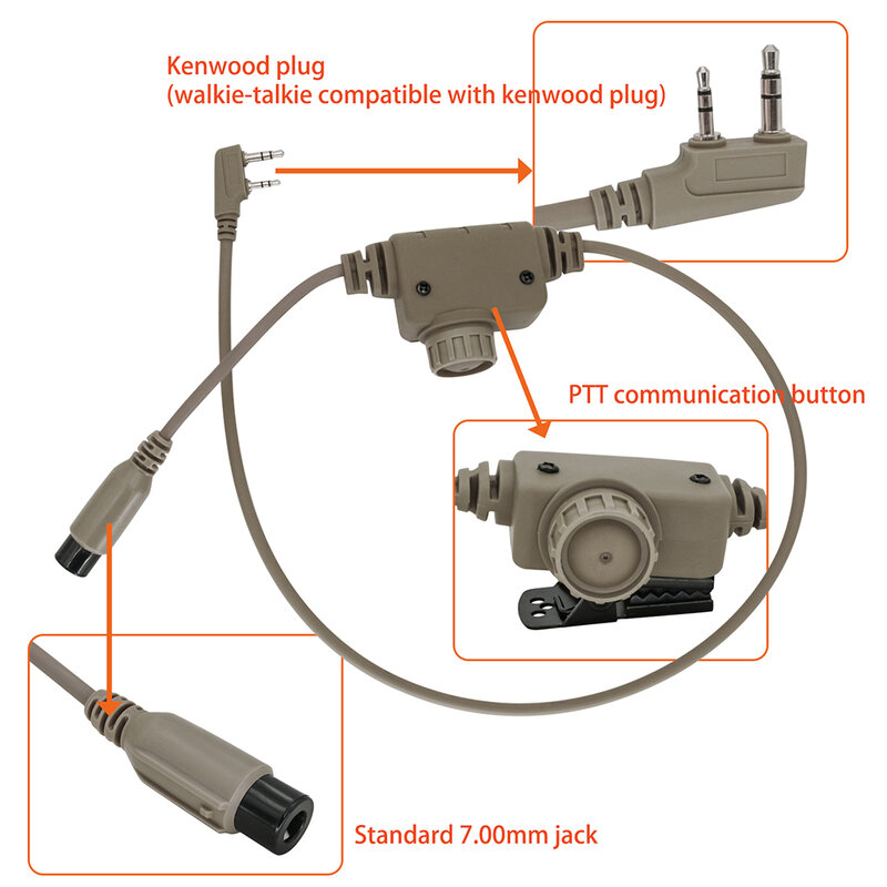 Compatibel Met Standaard 7.0Mm Jack Tactische Headset Compatibel Met Baofeng UV-3R UV-5R Walkie-Talkie, kenwood U94 Ptt Adapter