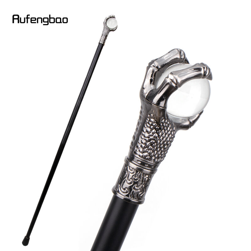 Silver Dragon Claw Grasp Glass Ball Single Joint Walking Stick Decorative Cospaly Party Fashionable Cane Halloween Crosier 93cm
