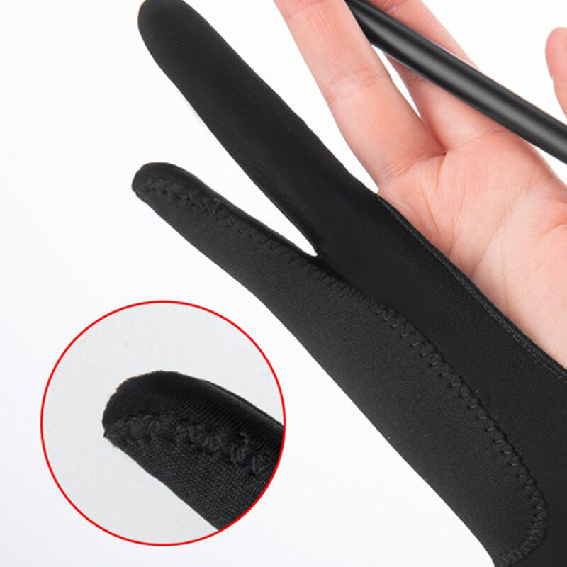 1X Artist Drawing Glove For Any Graphics Drawing Tablet Black 2 Finger Anti-fouling Both For Right And Left Hand Black Free Size